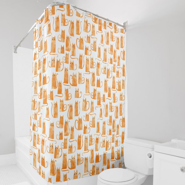 Cortina De Ducha Patrón de gato naranja (Fun Orange Ginger Cat pattern watercolor art shower curtain)