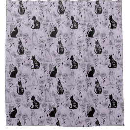 Cortina De Ducha Patrón de gato negro místico y mariposa | Brujería