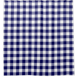 Cortina De Ducha Patrón de Gingham blanco y Marina Clásica