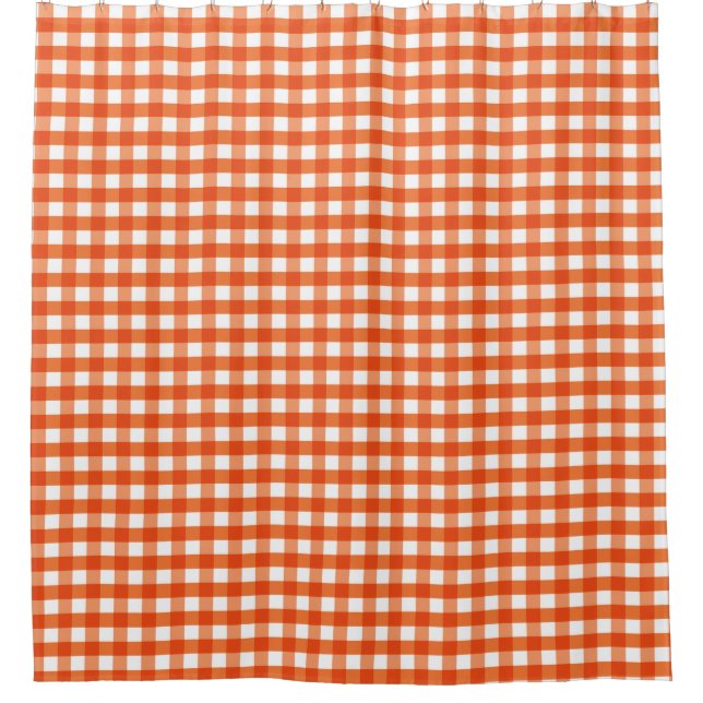 Cortina De Ducha Patrón de Gingham blanco y naranja (Anverso)