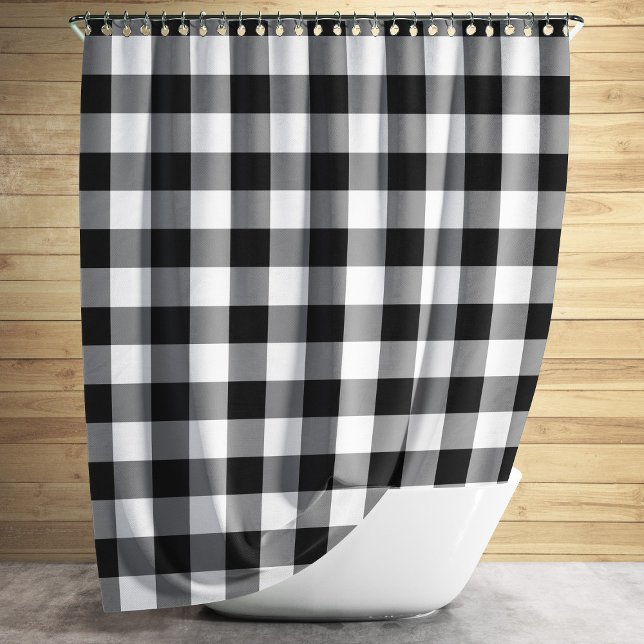 Cortina De Ducha Patrón De Gingham Blanco Y Negro (Classic Black And White Plaid Gingham Shower Curtain)