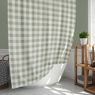 Cortina De Ducha Patrón de gingham Cottagecore beige y salvia a cua