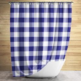 Cortina De Ducha Patrón De Gingham De Azul Y Blanco Comprobado