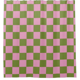 Cortina De Ducha Patrón de Gingham de color verde rosa