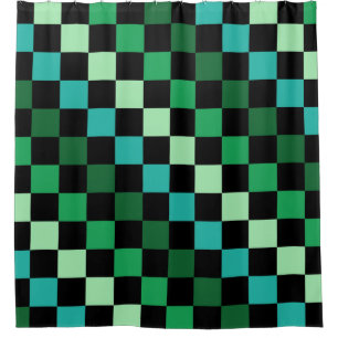 Cortina De Ducha Patrón de Gingham de Green Blue Checkered