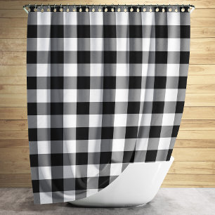 Cortina De Ducha Patrón de Gingham Negro y Blanco a Cuadros
