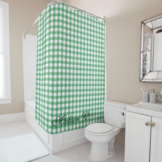 Cortina De Ducha Patrón de gingham verde pastel lindo (In situ)