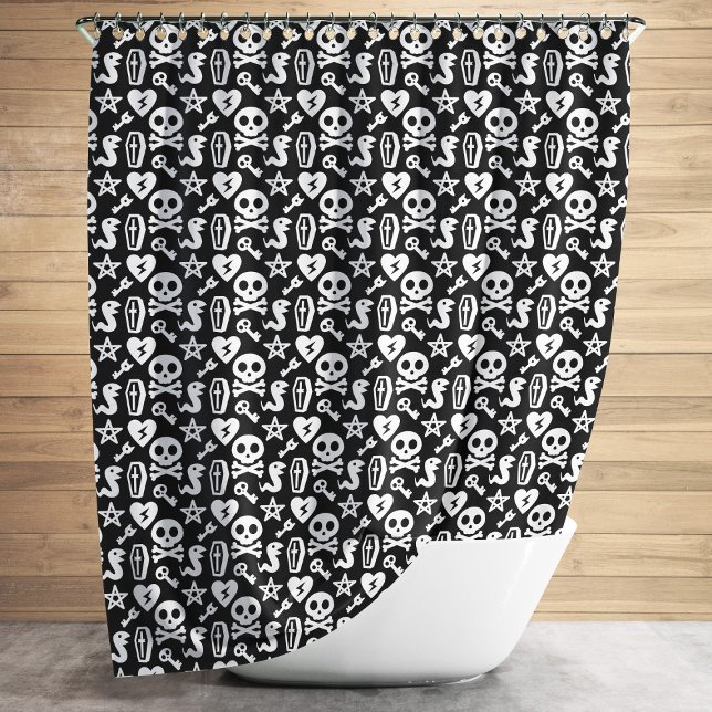 Cortina De Ducha Patrón de Halloween de cráneo y cruz (Cute Skull And Crossbone Halloween Pattern Shower Curtain)