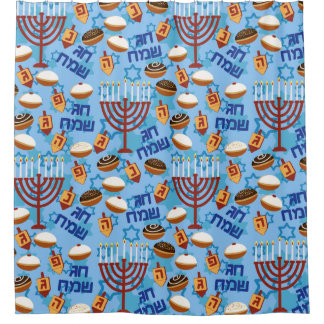 Cortina De Ducha Patrón de Hanukías, Menorahs y Velas