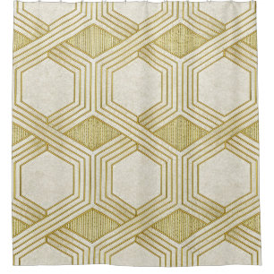 Cortina De Ducha Patrón de Hexágono de Oro Lujoso - Textura de Márm