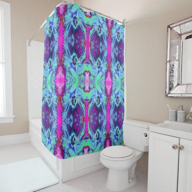 Cortina De Ducha Patrón de hibiscus verde y azul psicodélico (In situ)