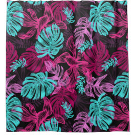 Cortina De Ducha Patrón de hojas tropicales coloridas
