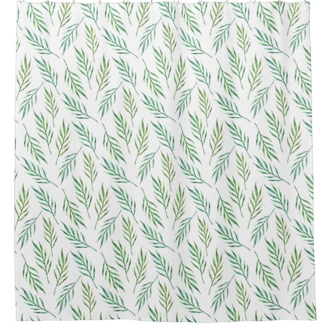 Cortina De Ducha Patrón de hojas verdes. Palmeras tropicales de agu (Anverso)
