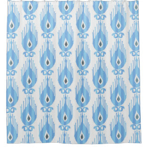 Cortina De Ducha Patrón de ikat en azul y blanco