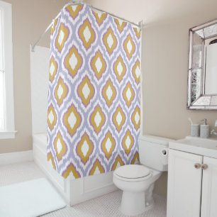 Cortina De Ducha Patrón de Ikat Ogee Colorido de Purpura y Dorado