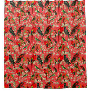 Cortina De Ducha Patrón de ilustracion de aves de cosecha - rosa