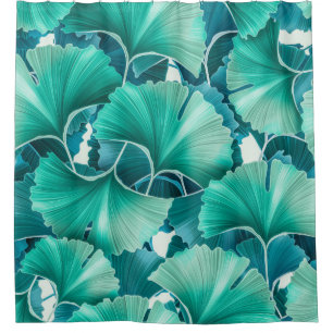 Cortina De Ducha Patrón de ilustracion de ginkgo biloba verde