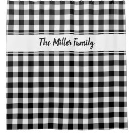 Cortina De Ducha Patrón de juego de búfalo blanco negro con nombre 
