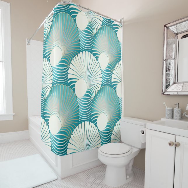 Cortina De Ducha Patrón de la concha de mar azul (In situ)