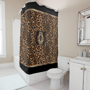 Cortina De Ducha Patrón de leopardo marrón y negro con cabeza de le