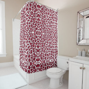 Cortina De Ducha Patrón de Leopardo Rojo de Vino