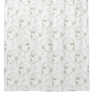 Cortina De Ducha Patrón de línea de cara femenina minimalista (2)