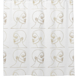 Cortina De Ducha Patrón de línea de cara femenina minimalista (4)