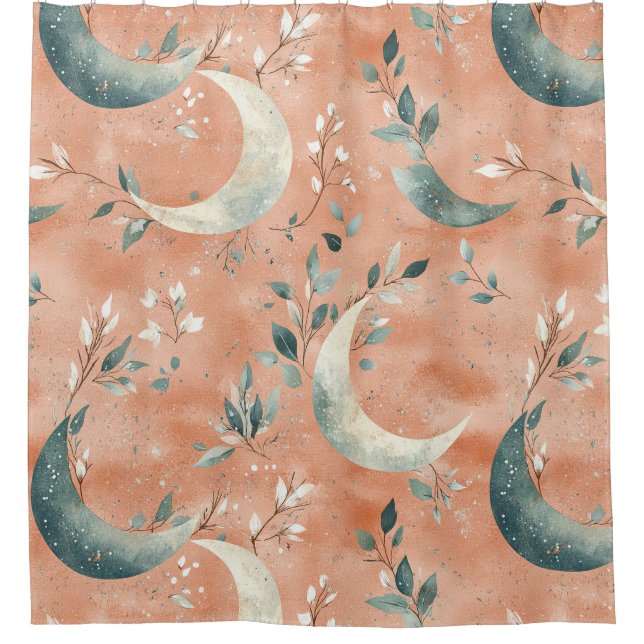 Cortina De Ducha Patrón de Luna Floral Boho Celestial (5) (Anverso)
