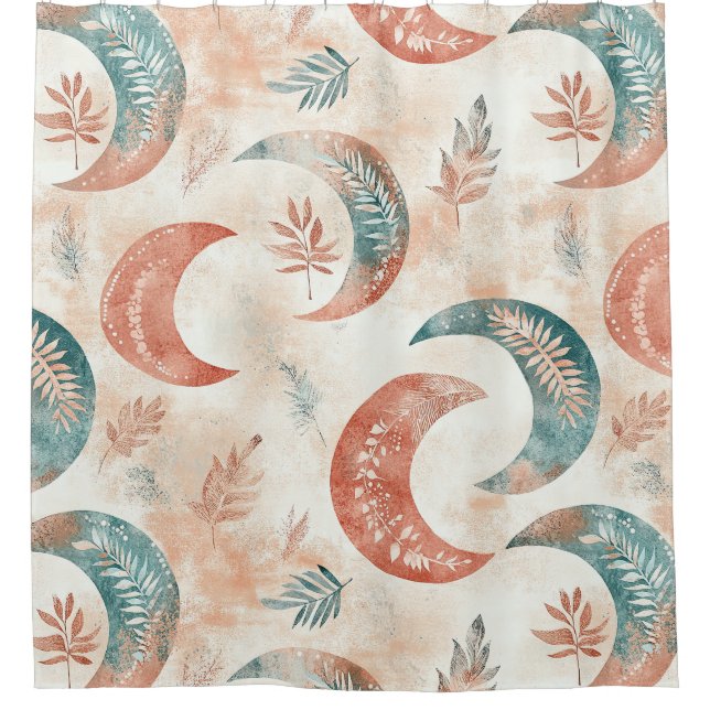 Cortina De Ducha Patrón de Luna Floral Celestial Boho (2) (Anverso)