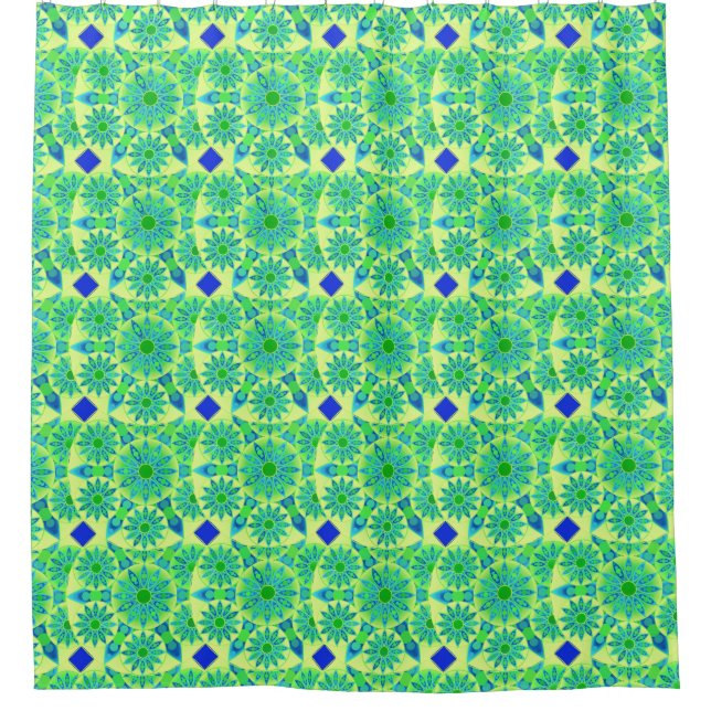 Cortina De Ducha Patrón de Mandala, turquesa, azul, verde tilo (Anverso)