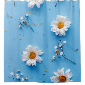 Cortina De Ducha Patrón de margarita floral - Azul claro
