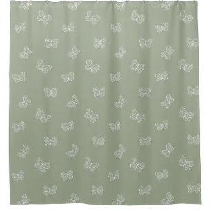 Cortina De Ducha Patrón de mariposa boho neutro verde salvia modern