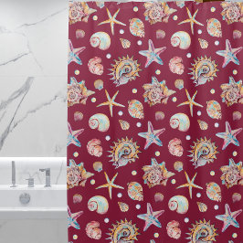 Cortina De Ducha Patrón de mariscos y peces estrella en fondo marró