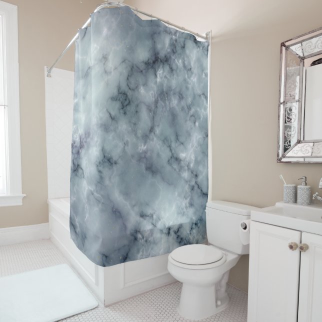 Cortina De Ducha Patrón de mármol blanco y negro gris (In situ)