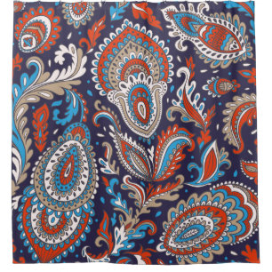 Cortina De Ducha Patrón de medallón paisley floral indio. Mamáes ét
