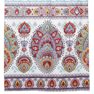 Cortina De Ducha Patrón de medallón paisley floral indio. Mamáes ét