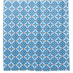 Cortina De Ducha Patrón de mosaico azul marroquí Boho