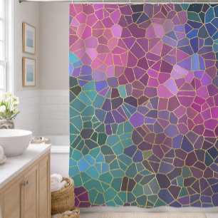 Cortina De Ducha Patrón de mosaico de rosa púrpura azul verdoso ver