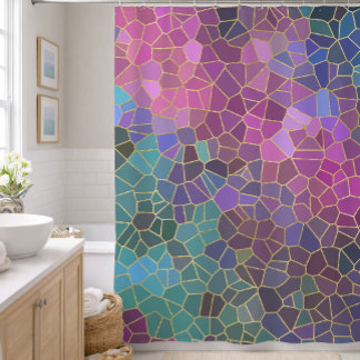 Cortina De Ducha Patrón de mosaico de rosa púrpura azul verdoso ver