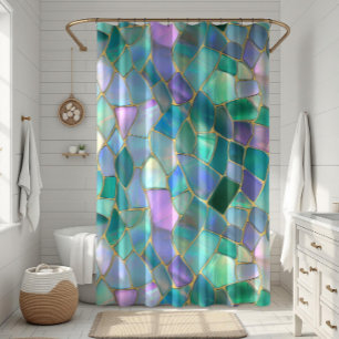 Cortina De Ducha patrón de mosaico de vidrio emplomado con colores