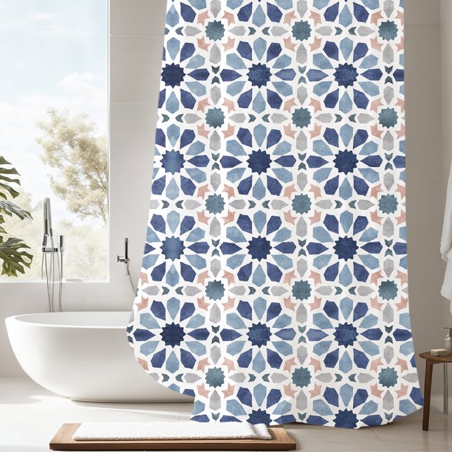 Cortina De Ducha Patrón de mosaico marroquí azul (Subido por el creador)