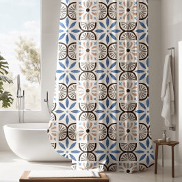 Cortina De Ducha Patrón de mosaico marroquí floral azul