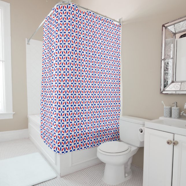 Cortina De Ducha Patrón de mosaico rojo blanco y azul (In situ)