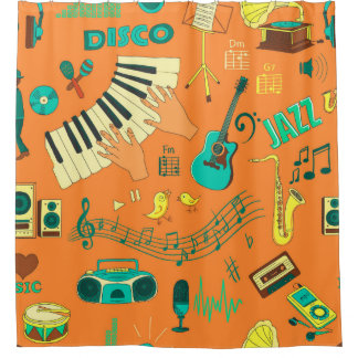 Cortina De Ducha Patrón de música de dibujo a mano en color