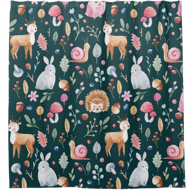 Cortina De Ducha Patrón de niños del bosque de hadas acuarelas (Anverso)