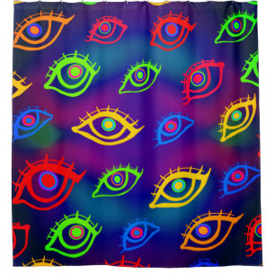 Cortina De Ducha Patrón de ojos coloridos de neón de moda