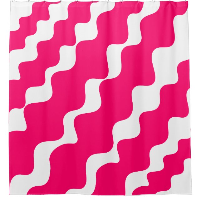 Cortina De Ducha Patrón de olas de inclinación rosa y blanca (Anverso)