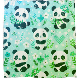 Cortina De Ducha Patrón de oso panda impresión verde