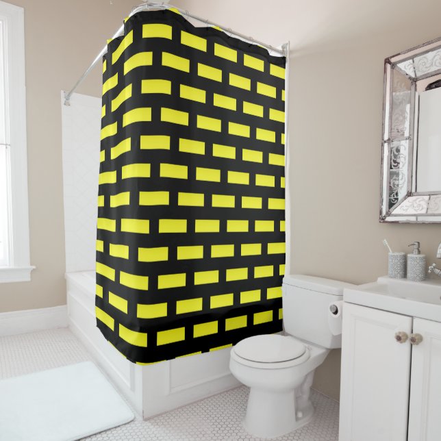 Cortina De Ducha Patrón de pared negro y amarillo (In situ)