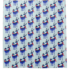 Cortina De Ducha Patrón de pares de renos de Navidades nórdicos azu